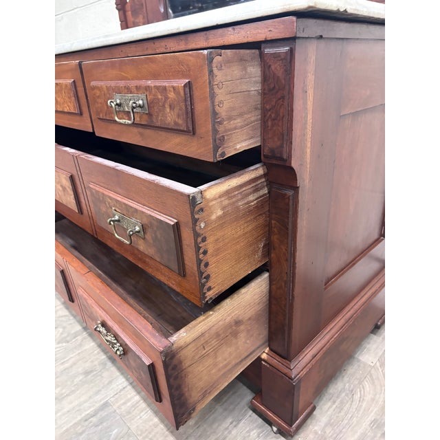 Antique Late 1800s Victorian Eastlake Marble Top Walnut Dresser For Sale - Image 11 of 13