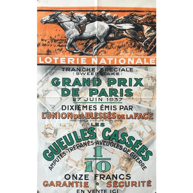 Green 1937 French Horse Race Poster, Grand Prix De Paris For Sale - Image 8 of 9