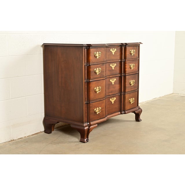 English Councill Furniture Georgian Carved Solid Mahogany Block Front Chest of Drawers For Sale - Image 3 of 13