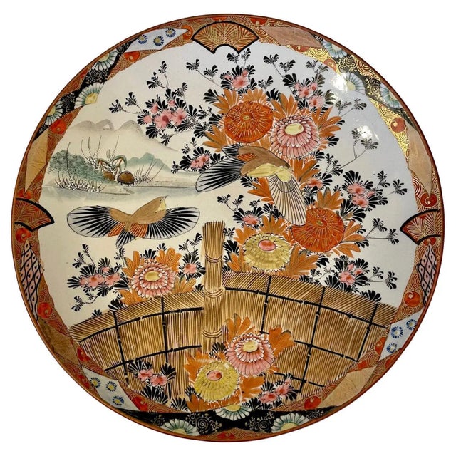 Large Antique Hand Painted Kutani Shallow Bowl by Shozo For Sale - Image 12 of 12