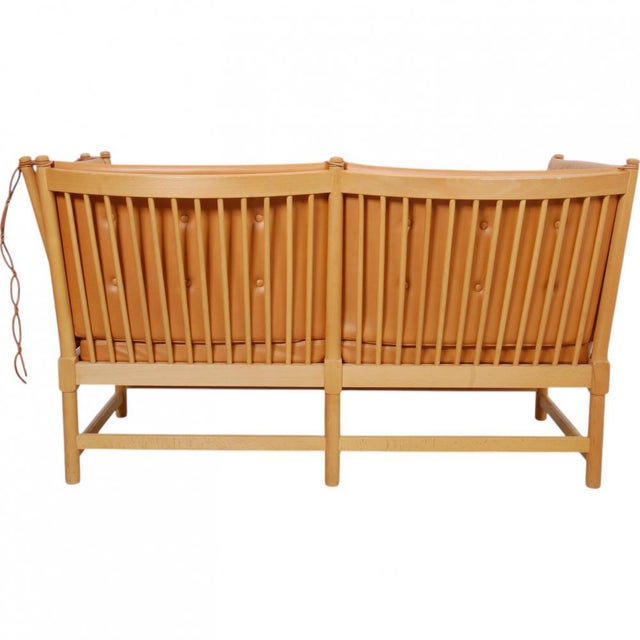 Spoke-Back Sofa in Cognac Aniline Leather by Børge Mogensen, 1980s For Sale - Image 4 of 18