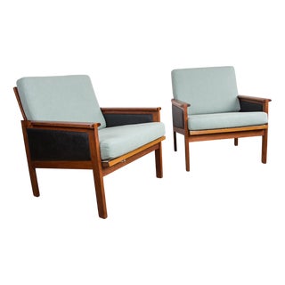 Set of Danish Model N°4 Capella Armchairs in Teak, Fabric and Leather by Illum Wikkelø for Niels Eilersen, 1960s For Sale