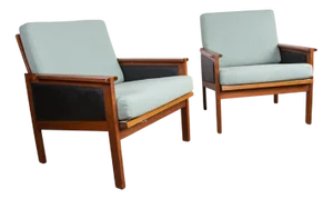 Set of Danish Model N°4 Capella Armchairs in Teak, Fabric and Leather by Illum Wikkelø for Niels Eilersen, 1960s