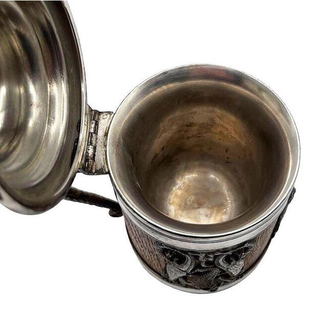Wood 1920s Silverplate Oak Tankard Beer Stein W/ Dragon Motif, by St. Louis Silver Co. For Sale - Image 7 of 9