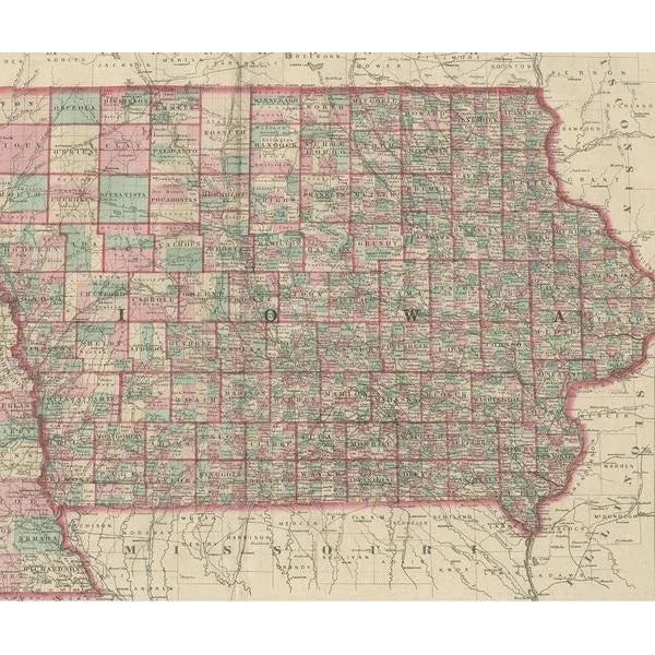 Antique Map of Iowa and Nebraska by Johnson, 1872 For Sale - Image 4 of 5
