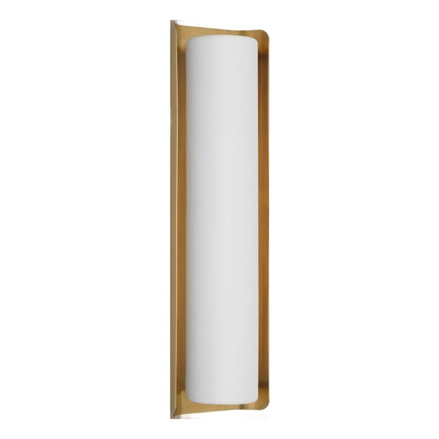 Windsor Smith for Visual Comfort Signature Penumbra 21" Sconce in Hand-Rubbed Antique Brass and White For Sale