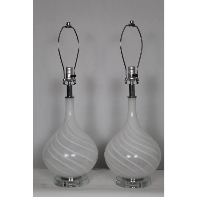 Mid 20th Century Pulegoso Style Murano Glass Lamps - a Pair For Sale - Image 9 of 12
