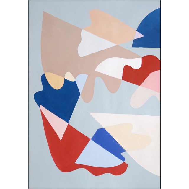 2025, Abstract Memphis Floating Shapes, Shattered Tiles, Large Diptych in Red and Blue, Acrylic Painting on Watercolor Paper by Ryan Rivadeneyra For Sale - Image 4 of 9