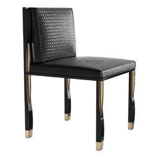 "Candice" Chair With Stainless Steel, Bronze Details and Woven Leather For Sale