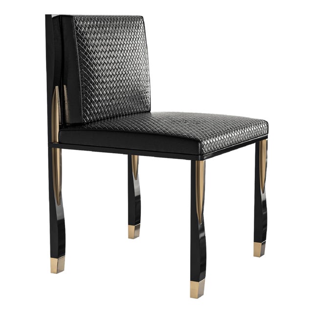 "Candice" Chair With Stainless Steel, Bronze Details and Woven Leather For Sale