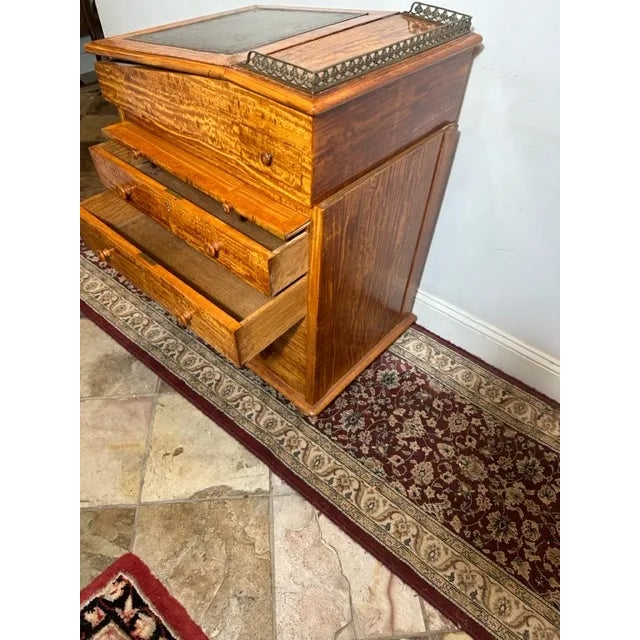 Brown 19th Century William IV Walnut & Leather Satinwood Davenport Antique Desk For Sale - Image 8 of 11
