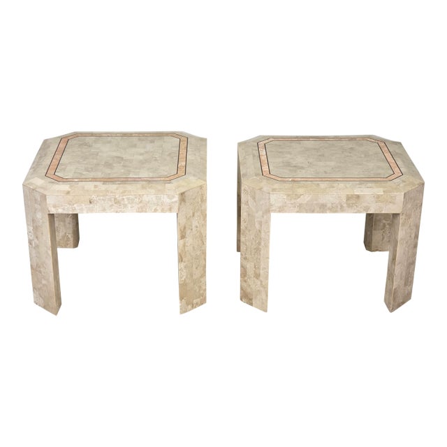 1980s Pair of Maitland-Smith Tesselated Stone Side Tables For Sale