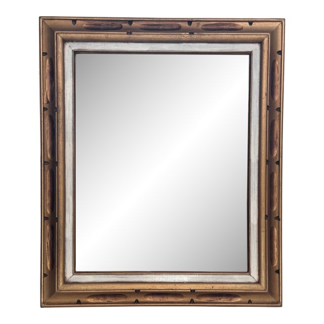 Vintage Mid Century Hollywood Regency Gold and White Wall Mirror. For Sale