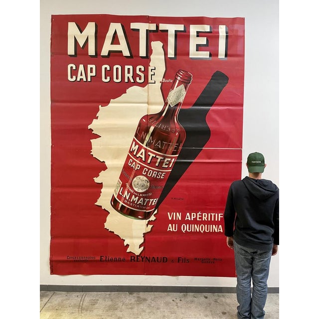 Large Mattei Cap Corse Advertising Poster by Rene Bougros, 1950s For Sale - Image 4 of 18