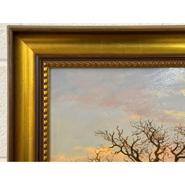 Realism Vintage Rural Landscape Snow Scene "Winter Cold, Farm Idyll" by German Artist 1970 Circa For Sale - Image 3 of 15