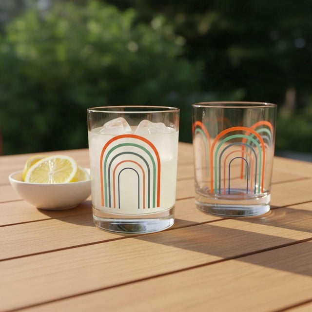1990s Vintage 1990s Fiesta Rainbow Arches Drinking Glasses-Set of 2-Retro Tumblers- For Sale - Image 5 of 11
