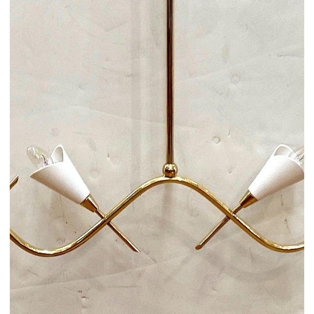 Italian 1950s Brass and White Enamel Pendant Light Chandelier For Sale - Image 4 of 8