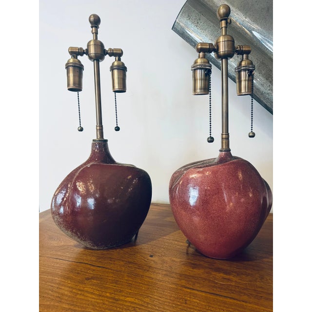 Brass French 1960s Tim Orr Art Pottery Mid Century Table Lamps - A Pair For Sale - Image 8 of 12