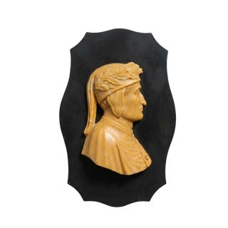 Early 19th Century Italian Grand Tour Relief Siena Marble Carved Profile Plaque of Dante Alighieri Paperweight For Sale