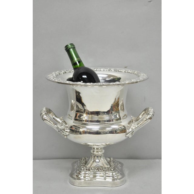 Vintage English Regency Style Silver Plated Trophy Cup Urn Champagne Chiller Ice Bucket by BSC. Item features ornate twin...