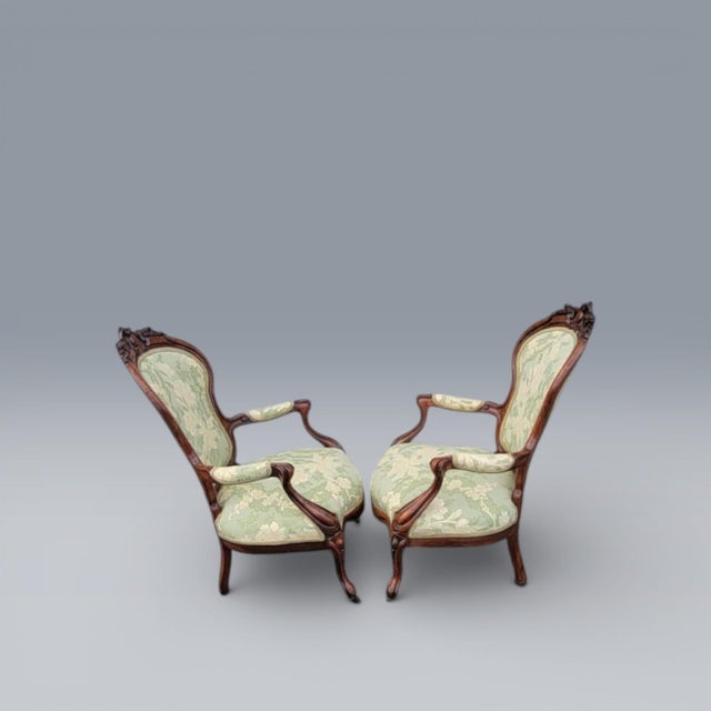 19th Century American Carved Rosewood Living Room Arm Chairs Newly Upholstered For Sale In Philadelphia - Image 6 of 18