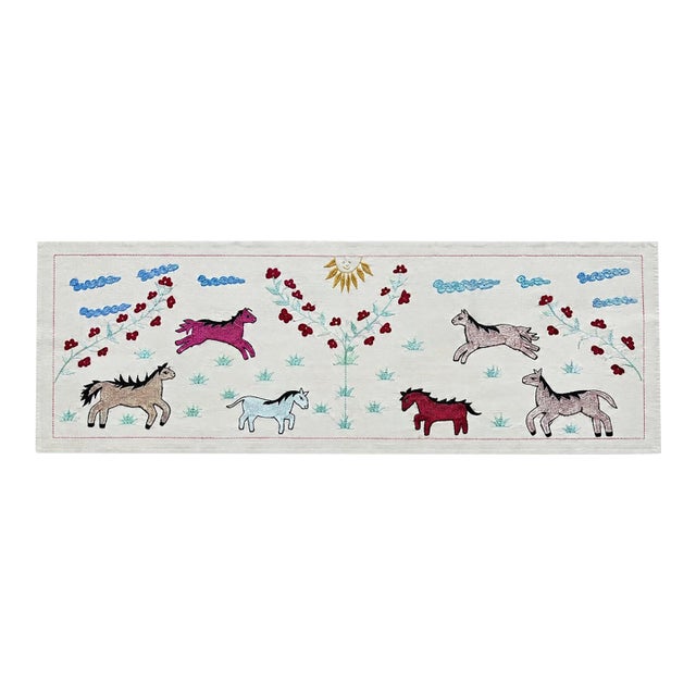 Magenta Horse Suzani Wall Hanging, Berry Vine For Sale