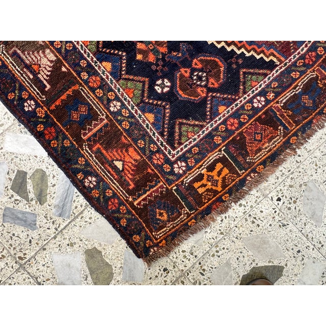Hand-Knotted Antique Qashqai Tribal Shiraz Wool Area Rug - 4'10" X 6'5" For Sale - Image 11 of 13