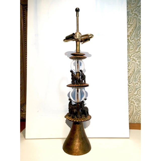 Glass Sphere & Brass Elephant Table Lamp For Sale - Image 4 of 7