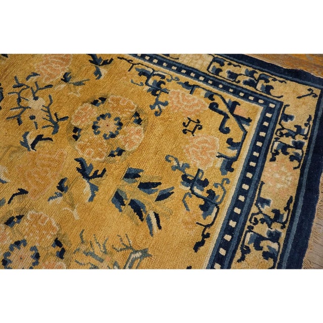 1820s Yellow Medallion Antique W. Chinese Qing Ningxia Knooted Room Size Rug For Sale - Image 9 of 10