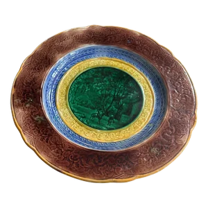Antique Victorian Wedgwood Green and Brown Majolica Plate