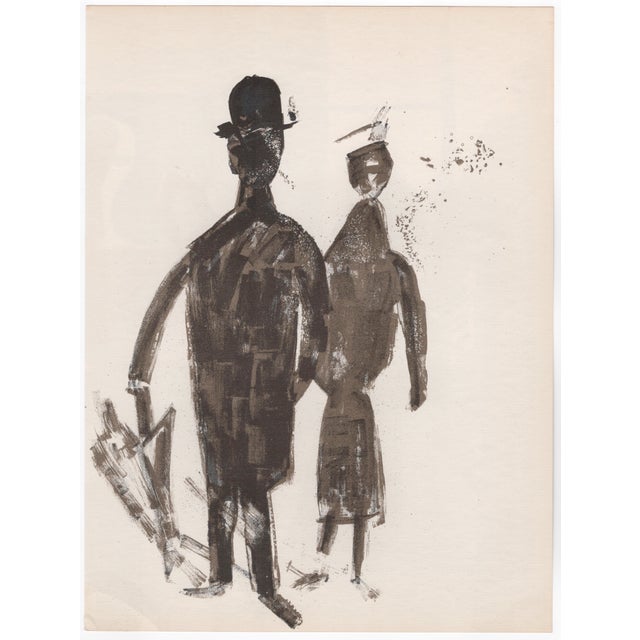 Marcel Gromaire (1882-1971) Woman in Blue (front) and Figures in the Street (back) Two Original Lithographs Year: 1953...