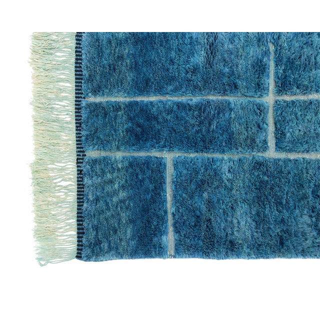 2020s Fractured Linear Grid Hand-Knotted Moroccan Wool Rug | 9'8" X 8'4" | One of a Kind For Sale - Image 5 of 8