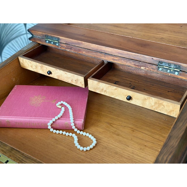 Antique Victorian Burl Walnut Wood and Leather Davenport Writing Table Secretary Desk For Sale In Los Angeles - Image 6 of 18
