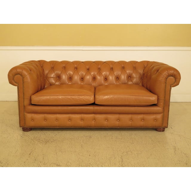 Tan Leather Tufted Chesterfield Sofa W Tack Head Trim Chairish