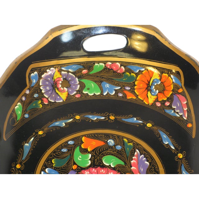 Tray Hand painted Paper mache Tole-Ware 1900-1940, Directoire Multi-Col For Sale - Image 10 of 12