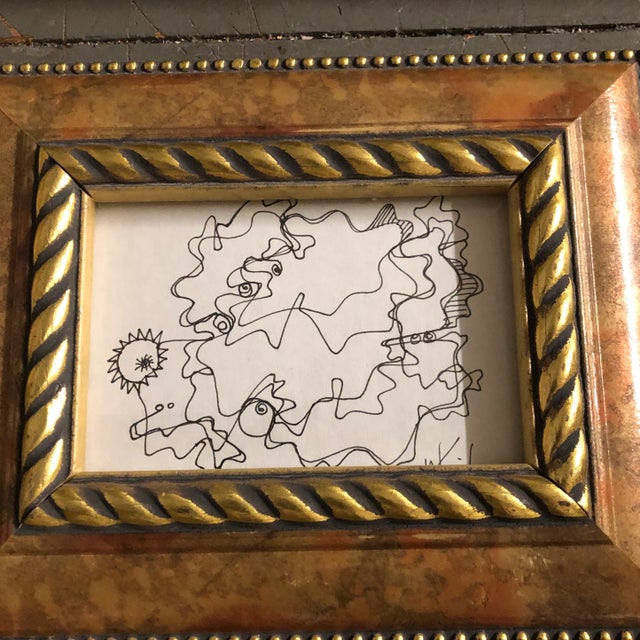 Tabletop Collection-3 Vintage Wayne Cunningham Small Abstract Ink Drawings Framed in Frames- Set of 3 For Sale - Image 4 of 6