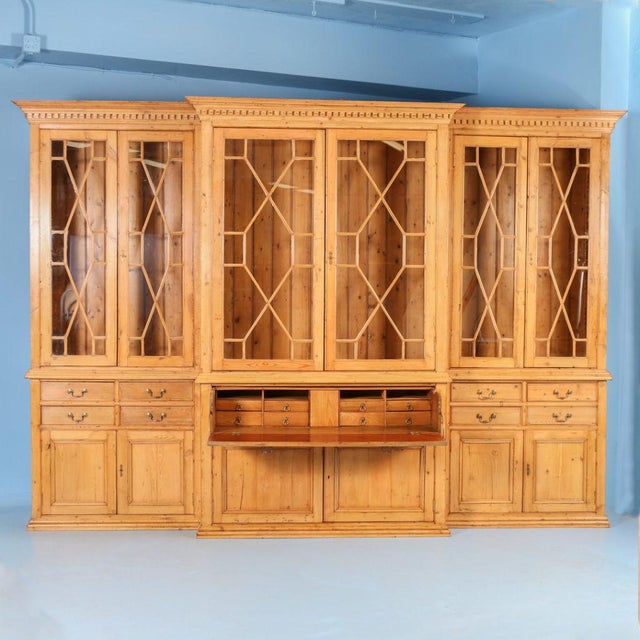 19th Century Antique English Pine Breakfront Bookcase Chairish