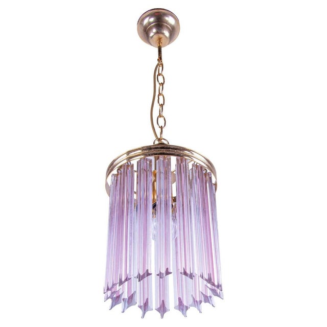 Pink Quadriedri Murano Glass Prism and Brass Pendant by Venini, Italy, 1970s For Sale - Image 9 of 9