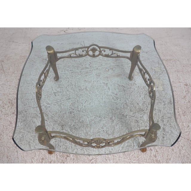 Hollywood Regency Bronze Base Glass Top Designer Coffee Table For Sale - Image 3 of 12
