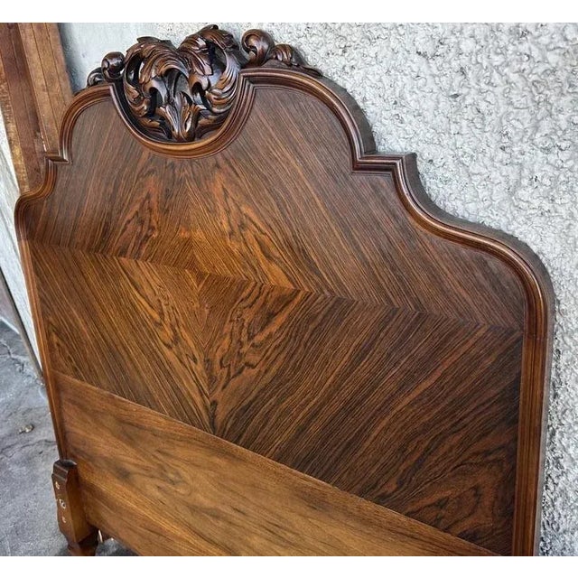 Antique Rococo Heavily Carved Burlwood and Walnut Bed Attributed to Kindel Grand Rapids - Twin Size - Circa 1910 For Sale In Saint Louis - Image 6 of 10