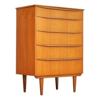 1960s Mid Century Tallboy Teak Dresser For Sale