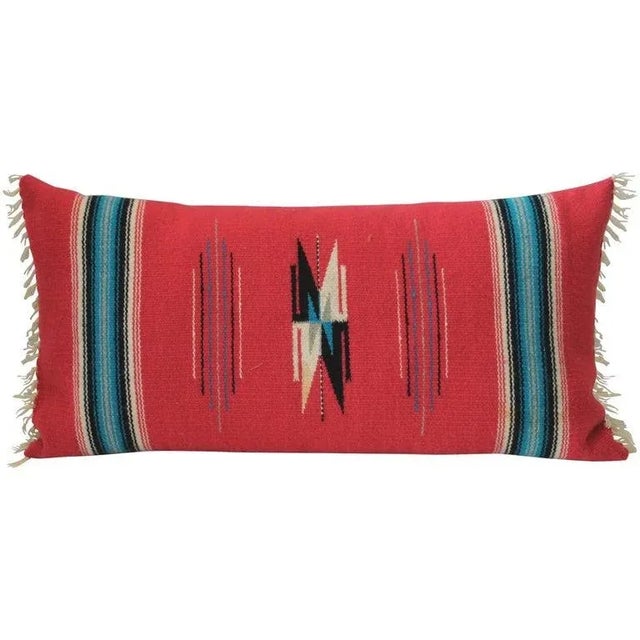 1950s Mexican Red Serape Bolste Pillow For Sale - Image 5 of 5