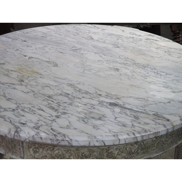 Gray Antique French Louis XVI Style Painted Center Table With Marble Top, Late 1800s For Sale - Image 8 of 18