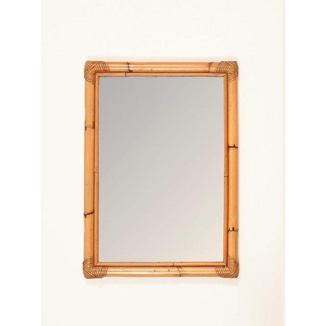 1970s Mid-Century Italian Rectangular Mirror in Bamboo and Rattan, Italy, 1970s For Sale - Image 5 of 11