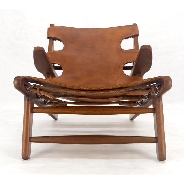 Hunting Chair in Teak Thick Leather Upholstery Lounge Chair MINT For Sale - Image 15 of 18
