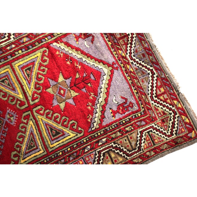 Mid Century Kirsehir Runner Transitional Red Purple Geometric Vintage Pile Rug For Sale In New York - Image 6 of 8