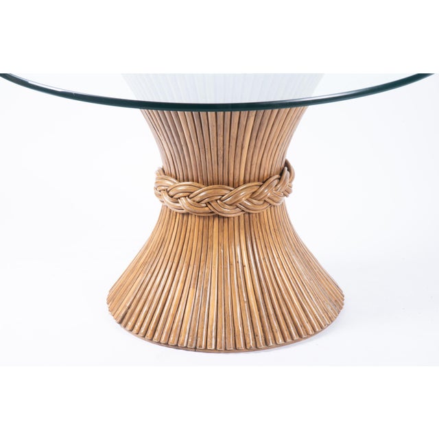 McGuire Sheaf of Wheat Glass Top Dining Table 1970's Vintage McGuire Bamboo Sheaf of Wheat Glass Top 48" Dining Table...