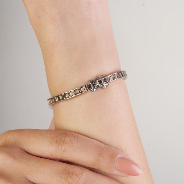 Silver 10.14 Carat Princess Cut Smoky Topaz Silver Tennis Bracelet for Unisex For Sale - Image 8 of 12