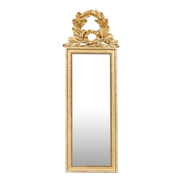 French Louis XVI Revival Giltwood Mirror With Laurel Crest, Circa 1920 For Sale