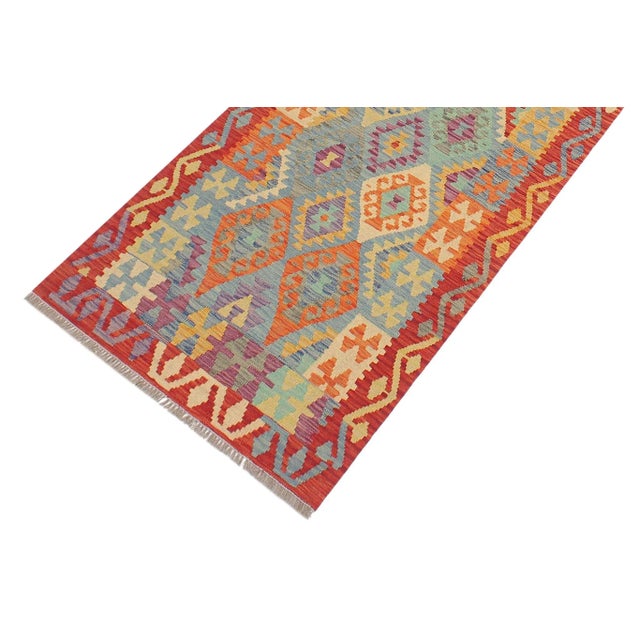 Tribal Rustic Kilim Blue Rust Hand Woven Rug - 2'9" X 9'8" For Sale - Image 3 of 7